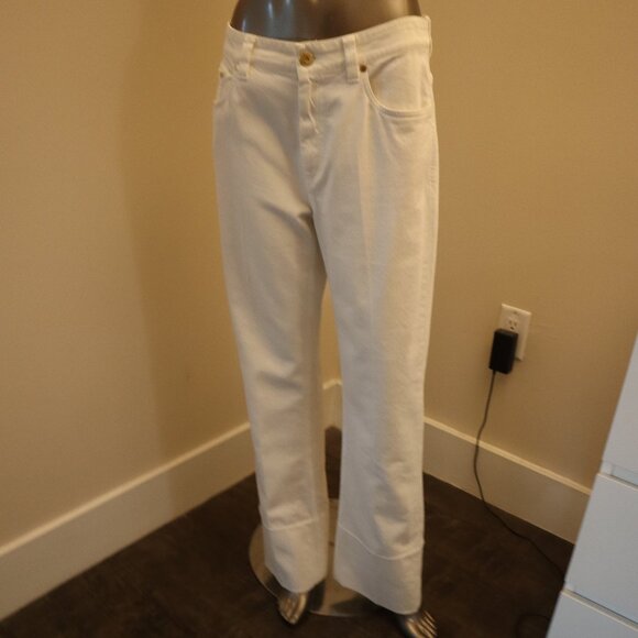 Brunello Cucinelli Monili Jeans White Denim Barrel Cuff Kick Flare Size 8 - Picture 5 of 10